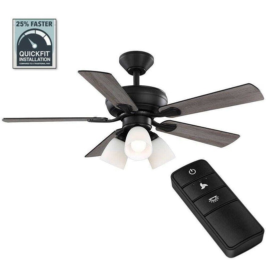 Hampton Bay Riley 44 in. Indoor LED Matte Black Downrod Ceiling Fan