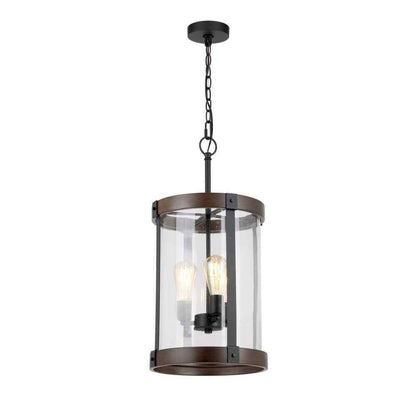 Hampton Bay Collier 3-Light Matte Black and Darker Brown Outdoor Pendant Light
