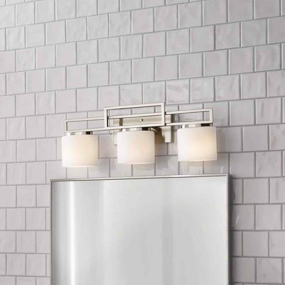 Home Decorators Tustna Brushed Nickel Bathroom Vanity Light w/ Opal Glass Shades