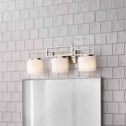 Home Decorators Tustna Brushed Nickel Bathroom Vanity Light w/ Opal Glass Shades