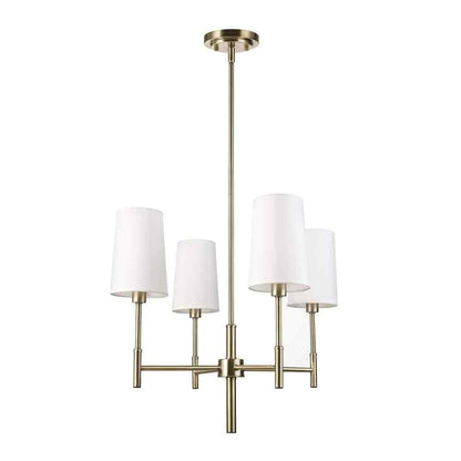 Globe Electric Ronnie 4-Lights Brass Chandelier with White Fabric Shades 61255