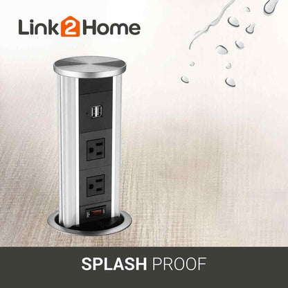 Link2Home 2-Outlets Automatic Pop Up Wireless Charger 2 USB 3.4A LED Light