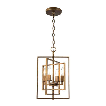 Bel Air Lighting 14 in Antique Gold Pendant Light Fixture with Caged Metal Shade