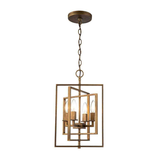 Bel Air Lighting 14 in Antique Gold Pendant Light Fixture with Caged Metal Shade