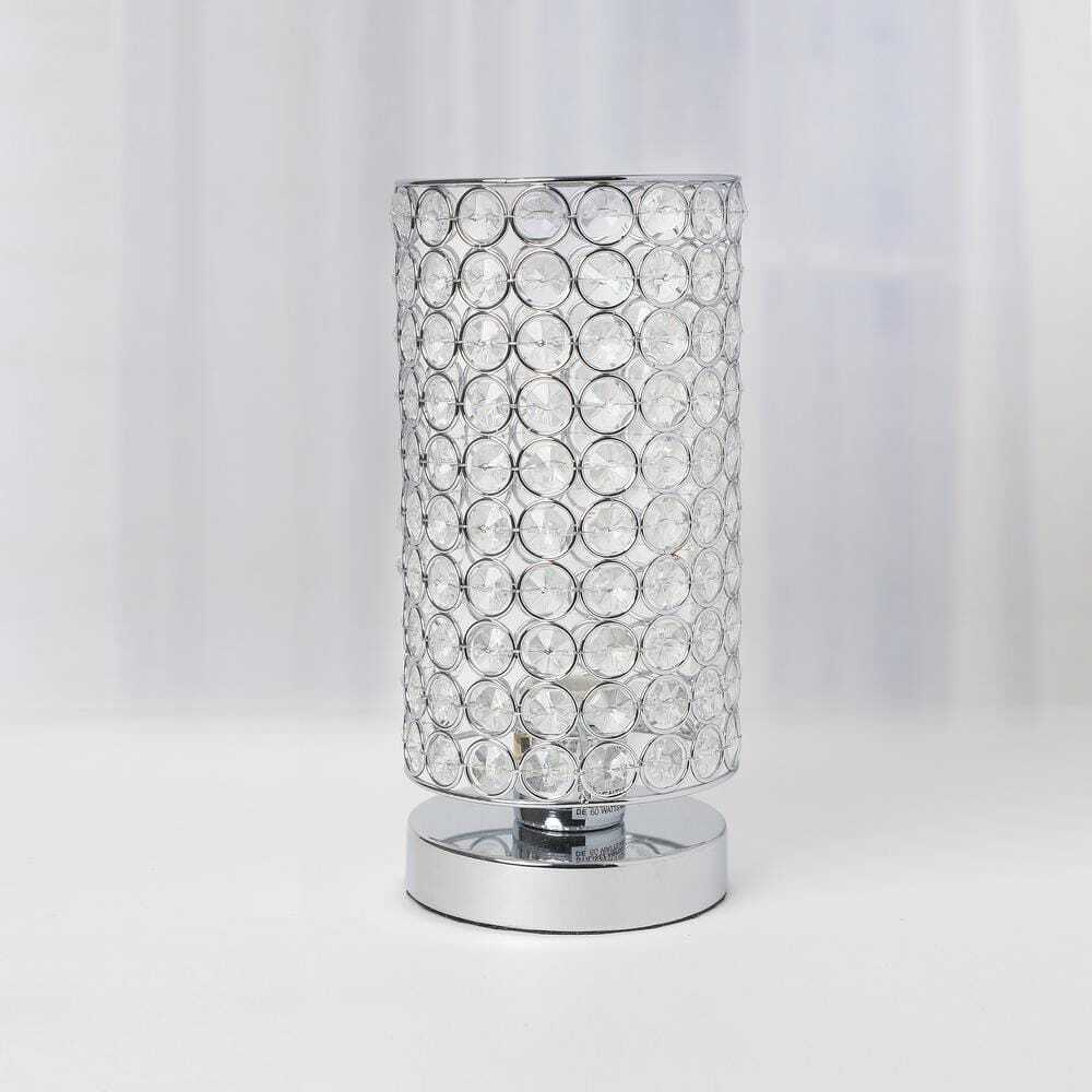 Elegant Designs 10.75 in. Chrome Elipse Crystal Cylindrical Uplight Table Lamp