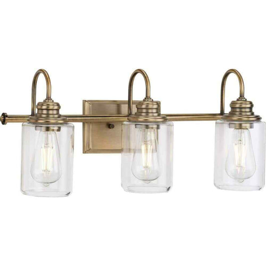 Progress Lighting Aiken 3-Light Vintage Brass Clear Glass Bath Vanity Light