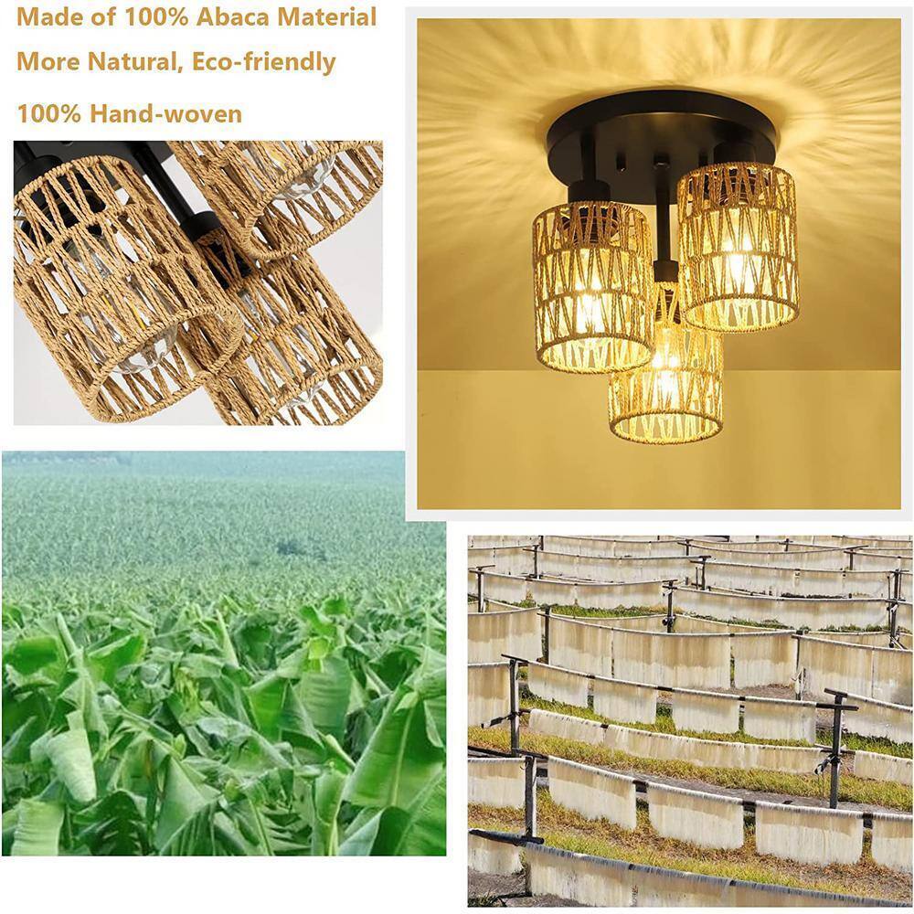 PUDO Flush Mount Boho 3-Light Brown Cage Pendant Light