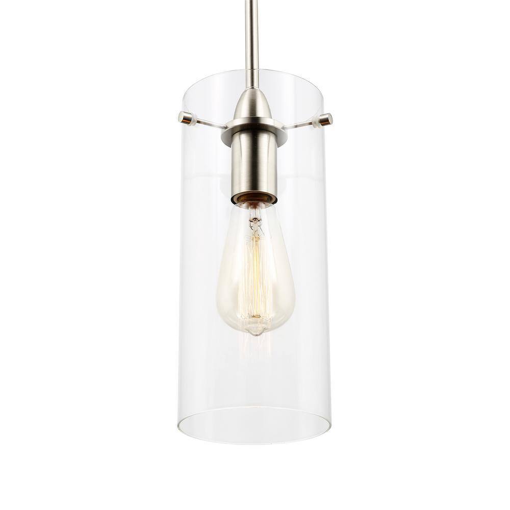 Light Society Montreal 1-Light Clear/Satin Nickel Pendant with Glass Shade
