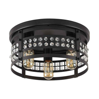 Flint Garden 13.4 in. 3-Light Modern Industrial Matte Black Drum Flush Mount