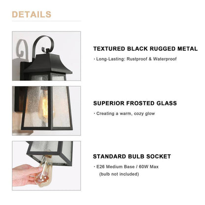 Uolfin Black Farmhouse Outdoor Wall Lantern Sconce Industrial Porch Wall Light