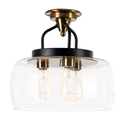 STANFORD LIGHTING Varese 3-Light Bronze Semi-Flush Mount with Clear Glass Shade