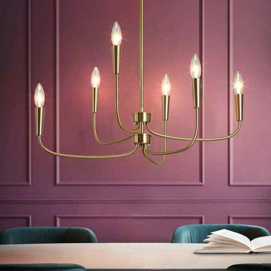 LNC 6-Light Plating Brass Candlestick Oblong Chandelier for Living Room