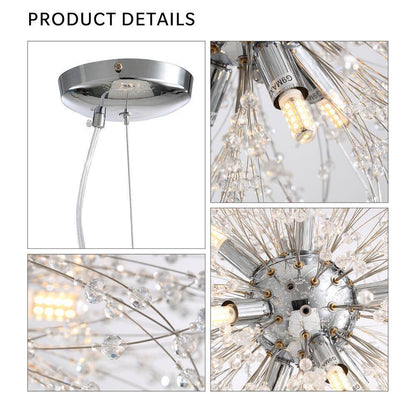 SILJOY 20 in. 9-Light Chrome Crystal Chandelier Ceiling Pendant Starburst
