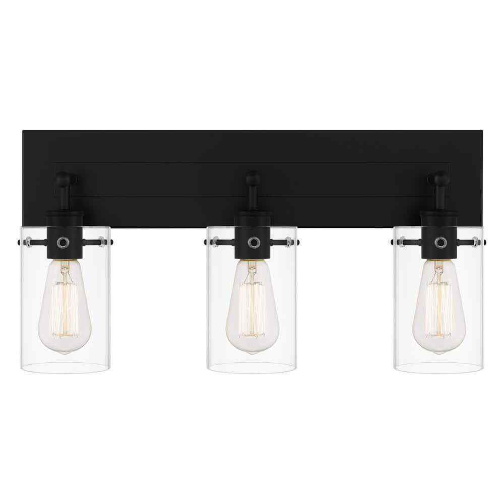 Hampton Bay Regan 21 in. 3-Light Matte Black Bathroom Vanity Light