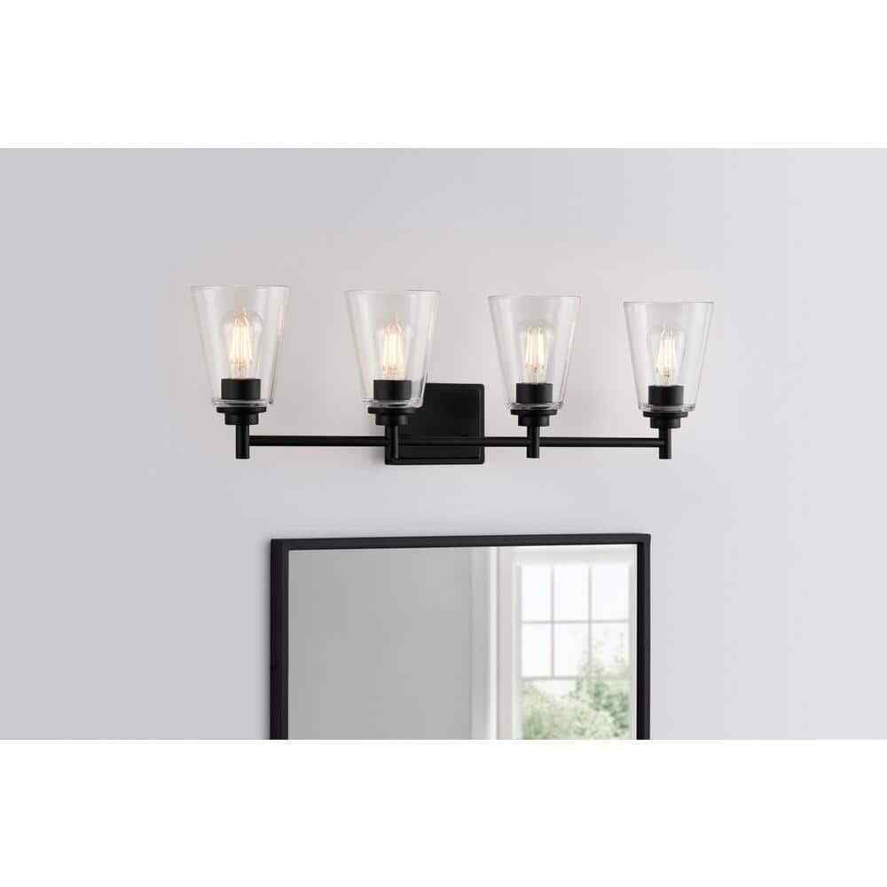 Hampton Bay Wakefield 31 in. 4-Light Matte Black Bath Vanity Light HB3682-43