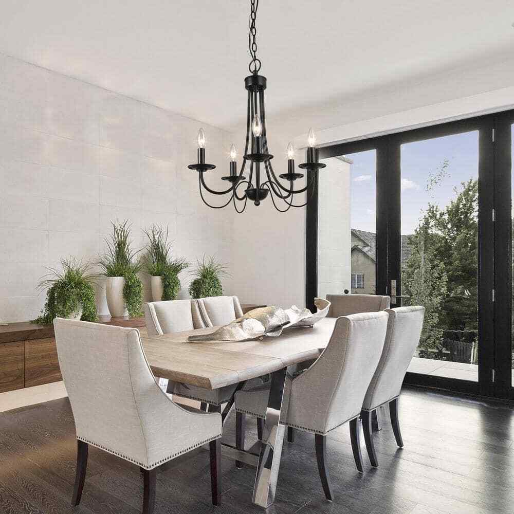 LNC Modern Black Candlestick Island 5-Light 18.5 in. Classic Pendant Chandelier