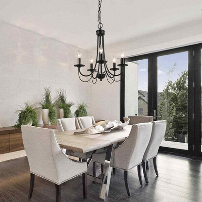 LNC Modern Black Candlestick Island 5-Light 18.5 in. Classic Pendant Chandelier