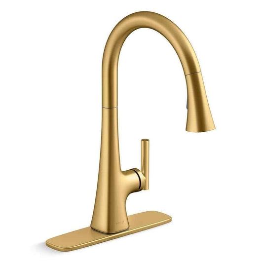 KOHLER Conti Single Handle Pull Down Sprayer Kitchen Faucet Brushed Brass