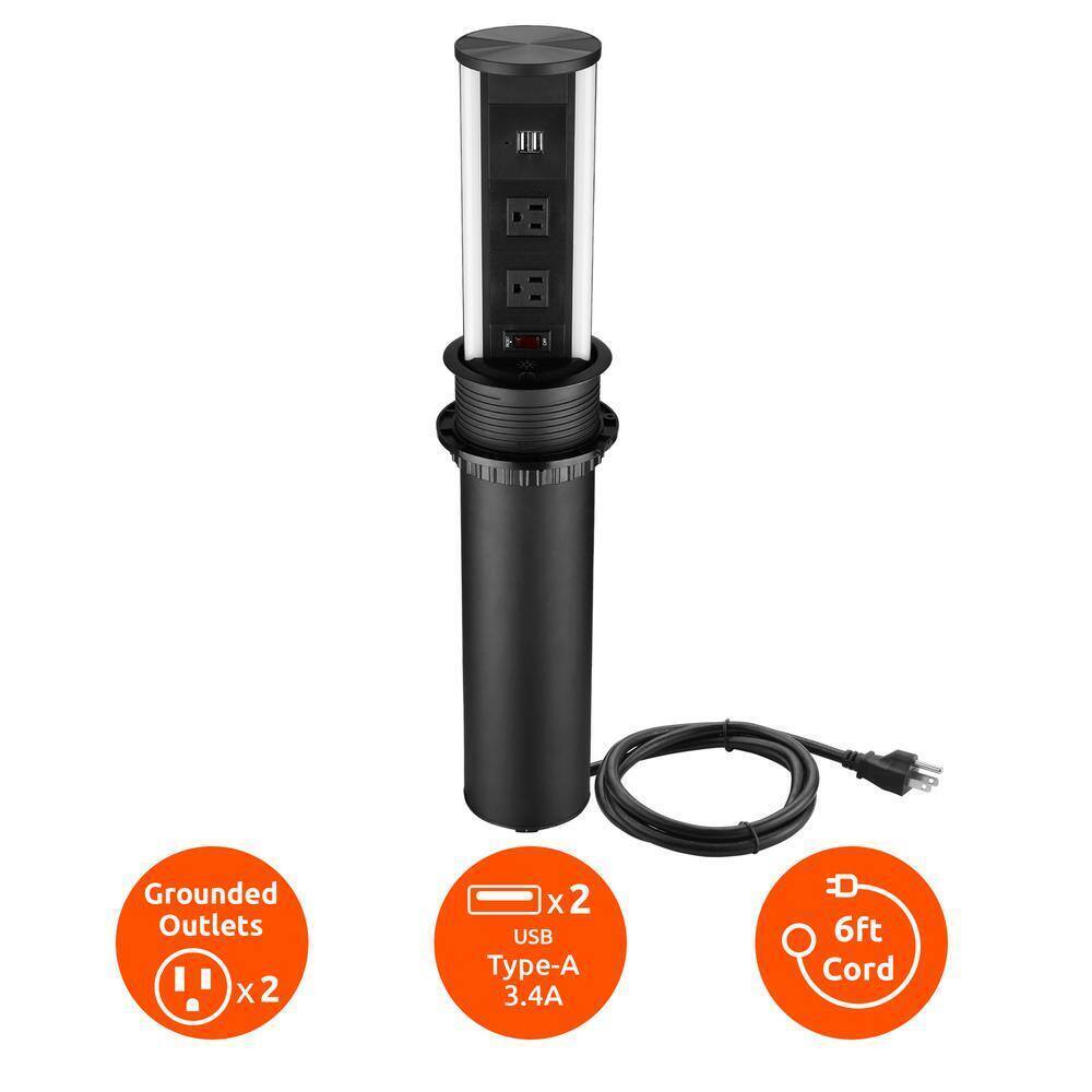 Link2Home 2-Outlets Automatic Pop Up Socket w/10-Watt Induction Wireless Charger
