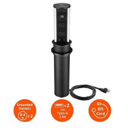 Link2Home 2-Outlets Automatic Pop Up Socket w/10-Watt Induction Wireless Charger