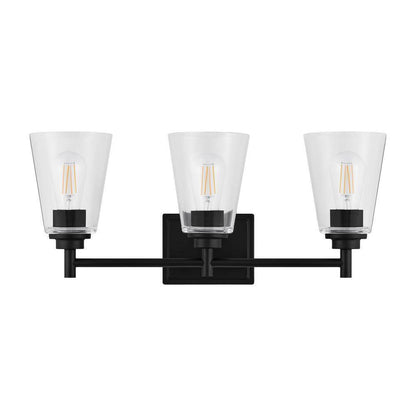 Hampton Bay Wakefield 22 in. 3-light Matte Black Vanity with Clear Glass Shades