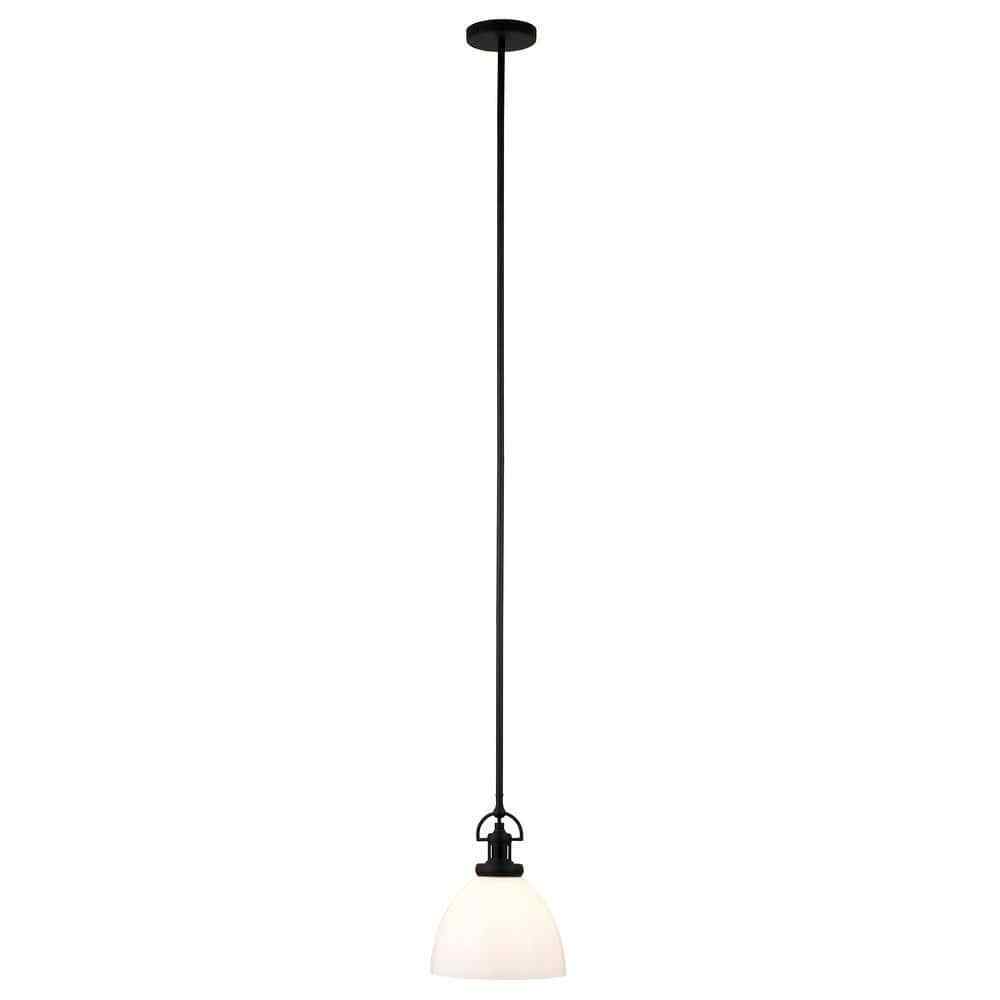 Meyer&Cross Rockwell 1-Light Blackened Bronze Pendant w/ White Milk Glass Shade