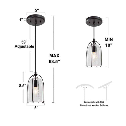 Uolfin Modern Black Kitchen Island Hanging Light with Seeded Glass Shade