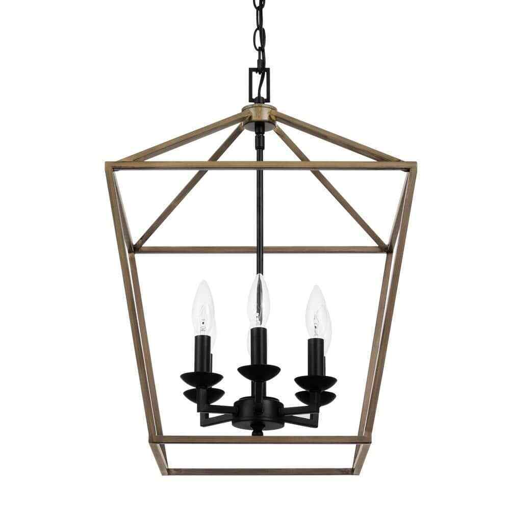 Home Decorators Weyburn Black and Faux Wood Farmhouse Chandelier Light Fixture