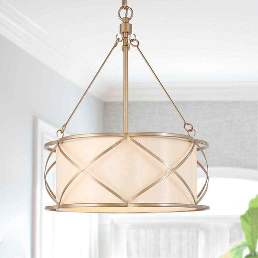 Uolfin Gold Drum 3-Light Modern Farmhouse Cage Chandelier