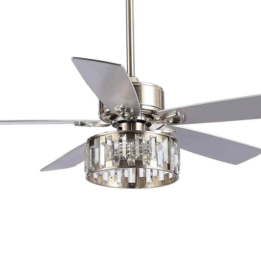 Breezary Sergio 52 in. Indoor Crystal Satin Nickel Ceiling Fan w/ Remote + Light