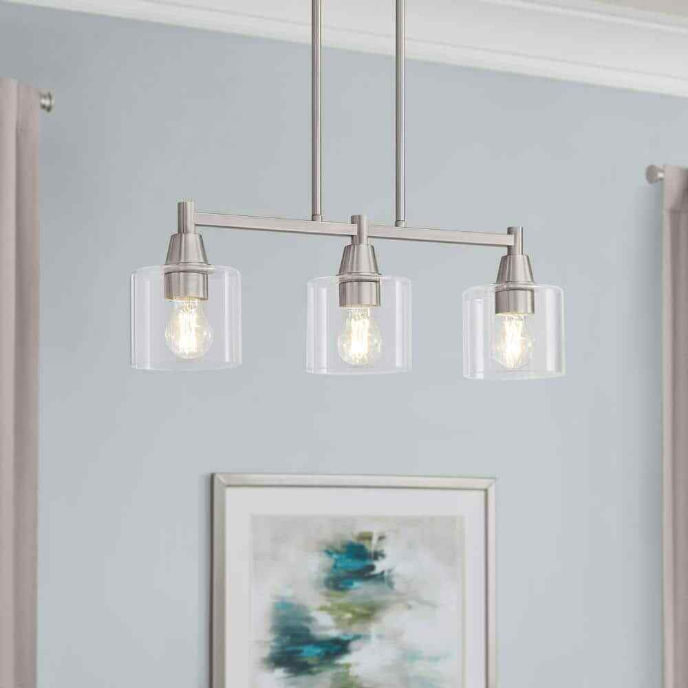 Hampton Bay Oron 3-Light Brushed Nickel Linear Island Pendant Hanging Light