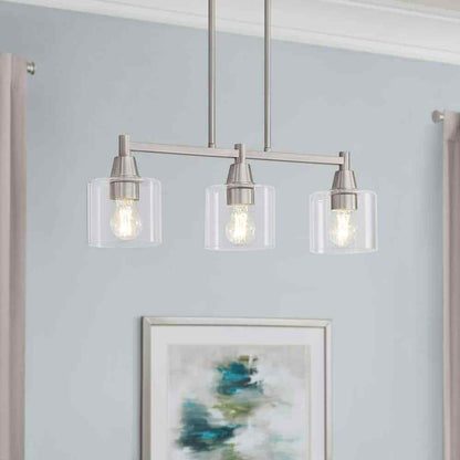 Hampton Bay Oron 3-Light Brushed Nickel Linear Island Pendant Hanging Light