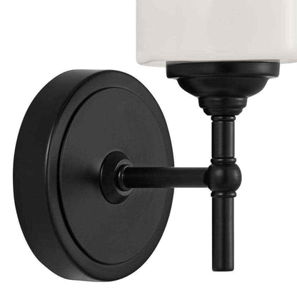 Home Decorators Collection Ayelen 1-Light Black Wall Sconce Opal White Glass