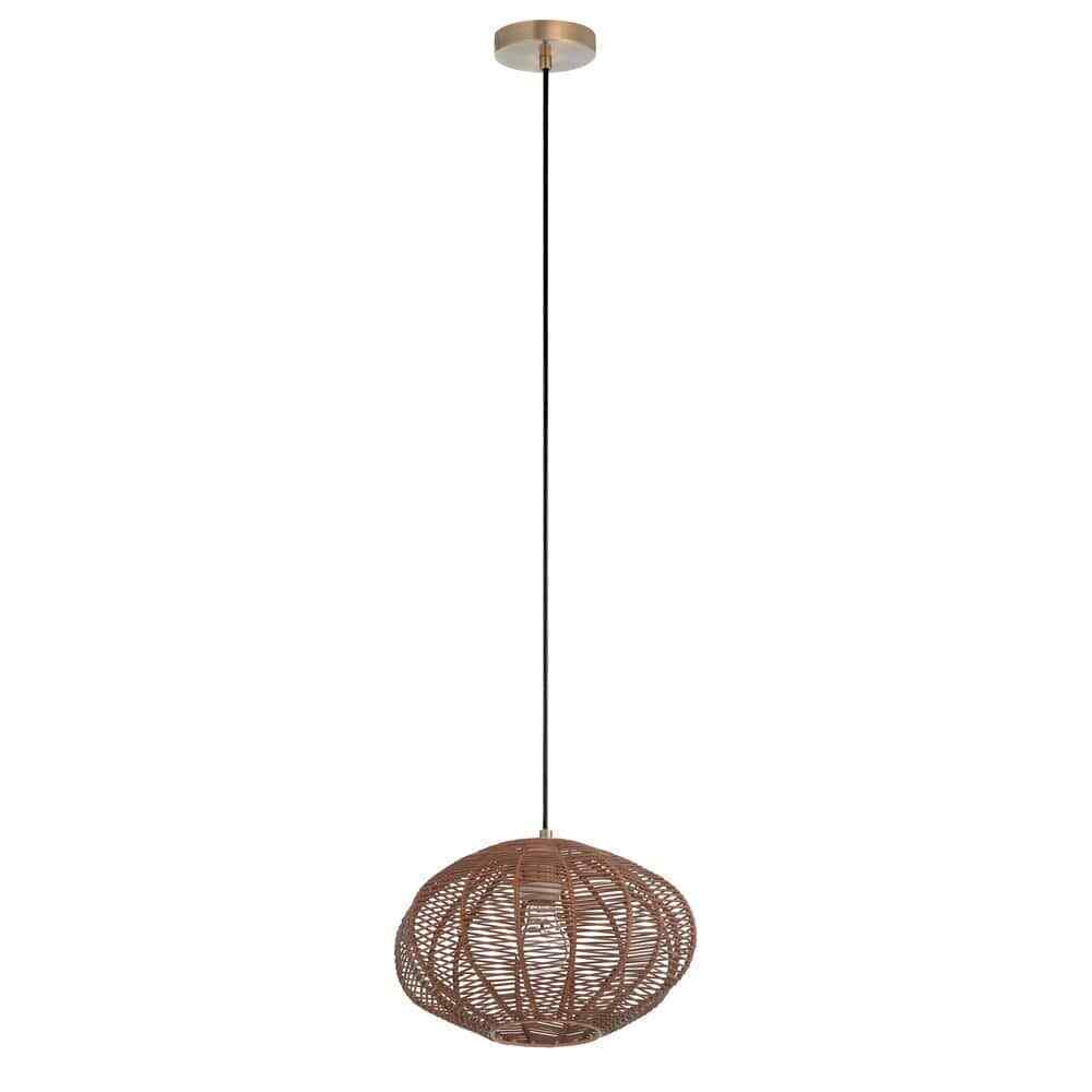 River of Goods Emilia Light Bronze Hanging Pendant with Brown Woven Rattan Shade