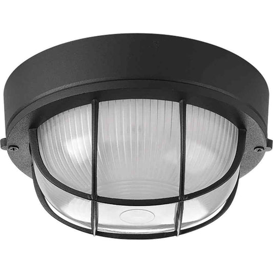 Progress Lighting Bulkheads 1-Light Black Flush Mount w/ Etched Ribbed Glass Len