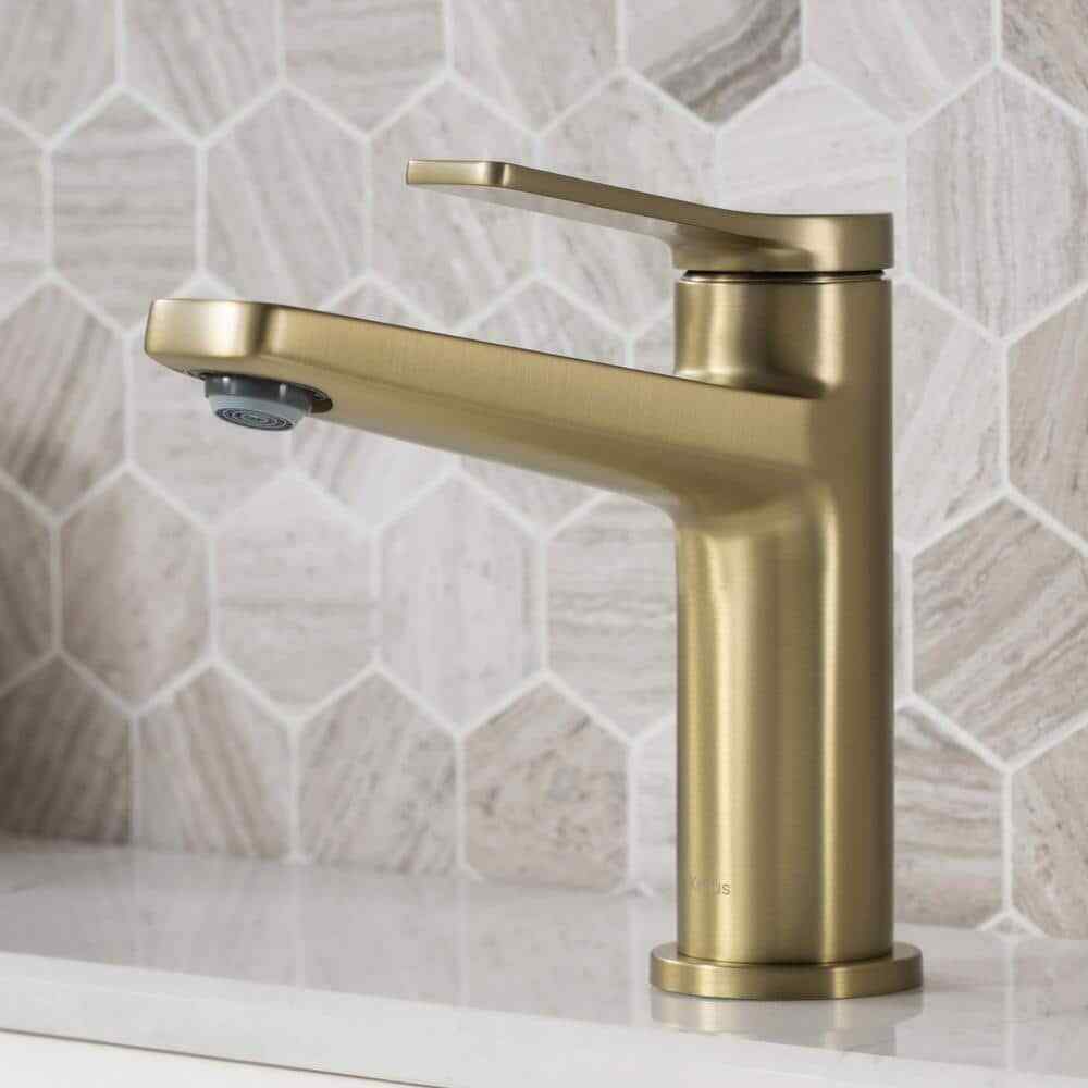 KRAUS Indy Single Hole Single-Handle Basin Bathroom Faucet in Brushed Gold