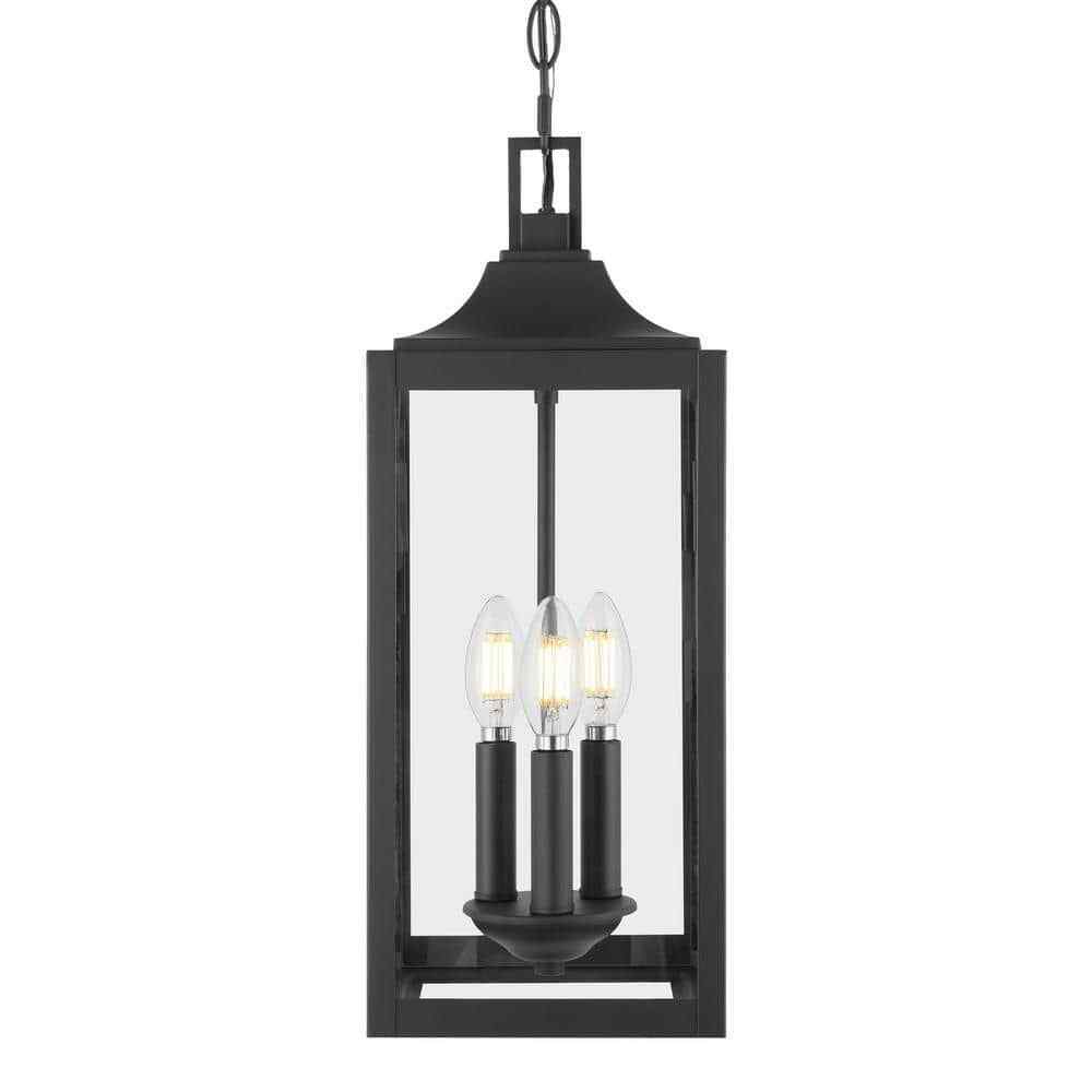 Home Decorators Havenridge 3-Light Matte Black Outdoor Hanging Pendant Light