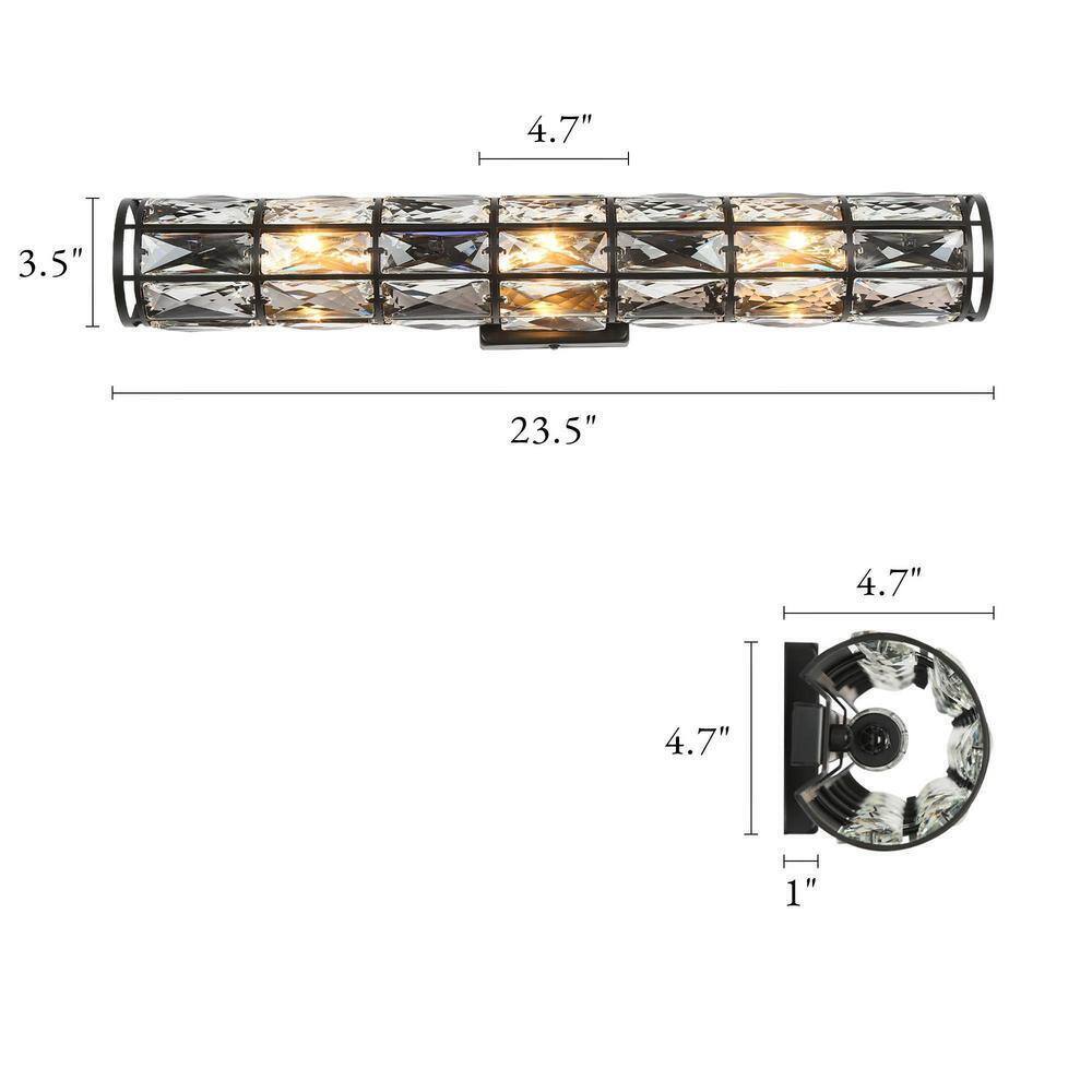 LNC Modern Transitional 23.6 in. 3-Light Black Vanity Light w/ Shade Wall Sconce