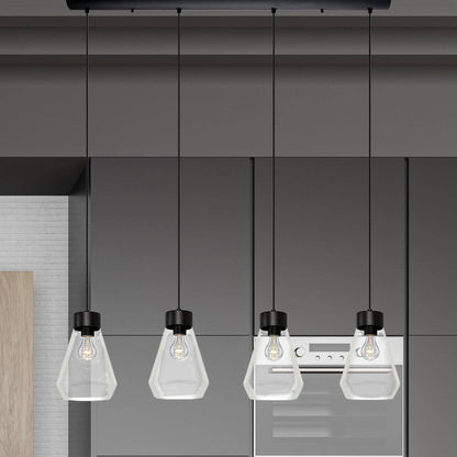 Eglo Montey 43.75 in. W x 72 in. H 4-Light Black Linear Pendant Light with Glass