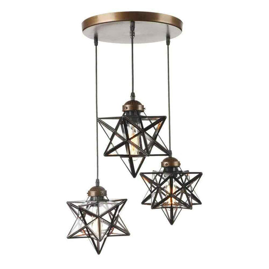 OUKANING 12 in. Brown Antique Moravian Star Pendant Light w/ Metal Glass Shade