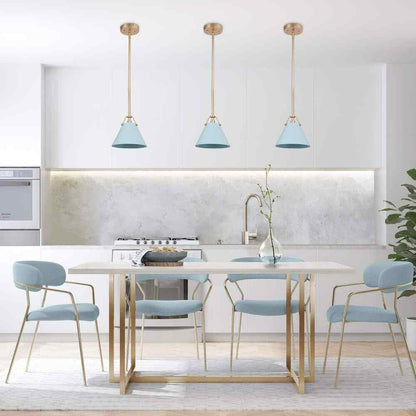 LNC Modern Grey Blue Island Pendant Light w/ Linear Gold Downrod