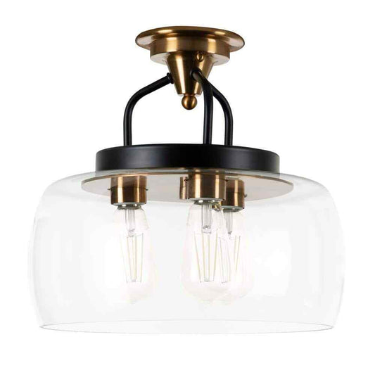 STANFORD LIGHTING Varese 3-Light Bronze Semi-Flush Mount with Clear Glass Shade