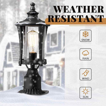 JAZAVA 1-Light Black Outdoor Pier Mount Post Lantern Lamp Lights 2 Pack