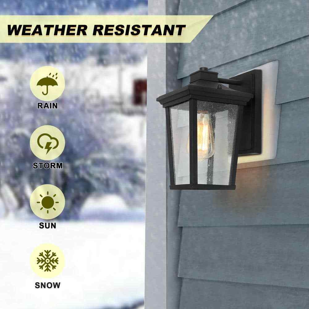 LNC Traditional Coastal Black Lantern Seeded Glass shade Modern Outdoor Light