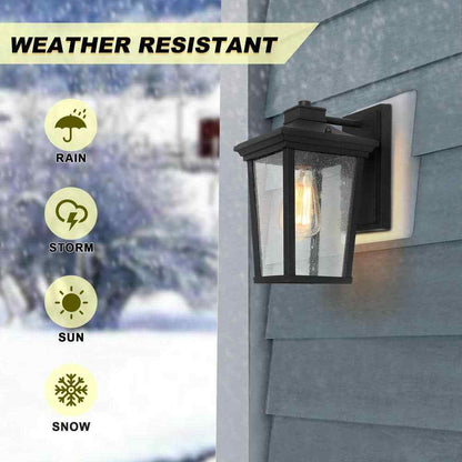 LNC Traditional Coastal Black Lantern Seeded Glass shade Modern Outdoor Light
