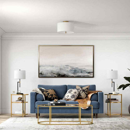 Meyer&Cross Ellis 16 in. Brass and White Semi Flush Mount with Fabric Shade