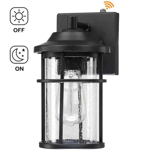 Uixe 11" Matte Black Hardwired Dusk to Dawn Outdoor Wall Lantern Sconce Sensor