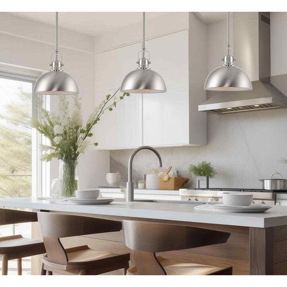 Kira Home Belle Brushed Nickel Bowl Pendant Light w/ Brushed Nickel Metal Shade