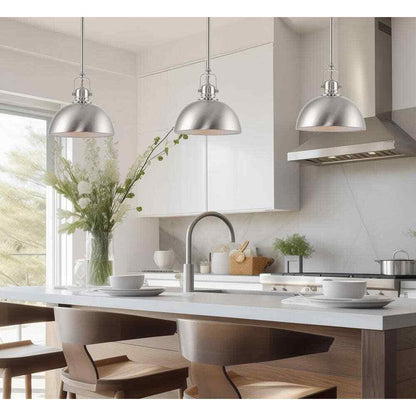 Kira Home Belle Brushed Nickel Bowl Pendant Light w/ Brushed Nickel Metal Shade