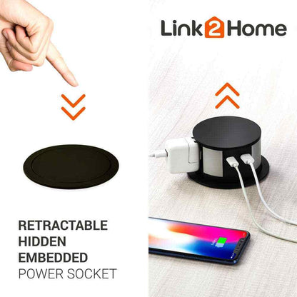 Link2Home Pop Up-Outlet Induction Charger USB-C Ports Surge Protection
